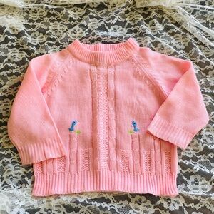 Adorable Vintage Pink Acrylic Ducky Embroidery Baby Girl Sweater 3X